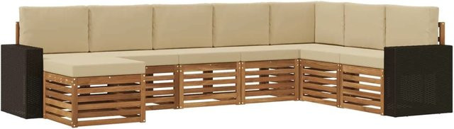 vidaXL Outdoor-Sofagarnitur in U-Form aus Akazienholz mit 8 Kissen in Natur und Beige - Bild 1