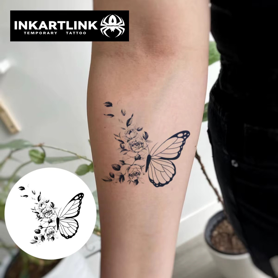 INKARTLINK Temporäres Tattoo Blumen-Schmetterling, wasserfest, semi-permanent - Bild 2