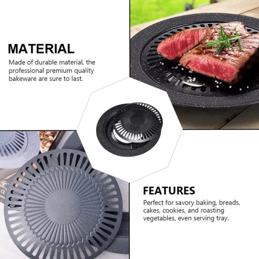 KOSUN Koreanische Grillpfanne aus Aluminium, rund, antihaftbeschichtet, Schwarz - Bild 4
