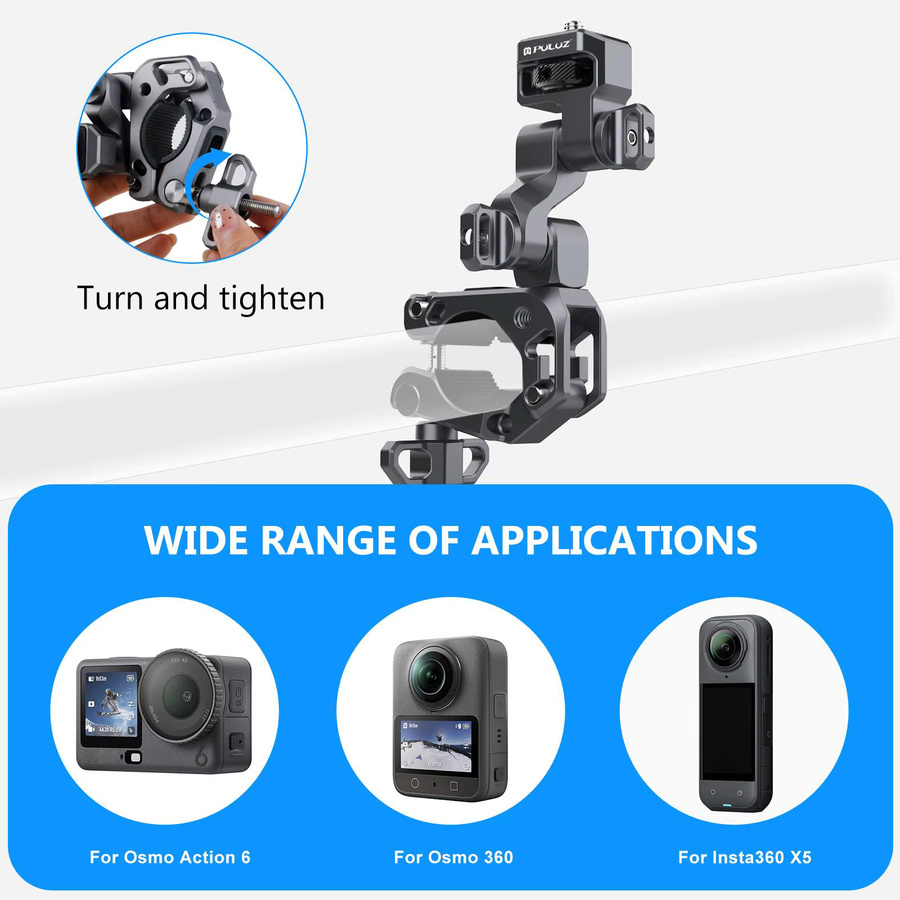 PULUZ Professionelle 3-Wege-Gimbal-Halterung für Motorräder und Fahrräder in Schwarz mit Anti-Shake-Funktion für Action-Kameras und Vlogging - Bild 4