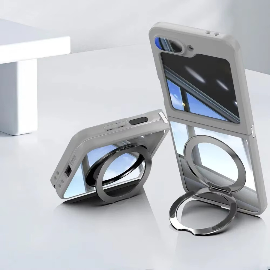 Schutzhülle mit mattem durchscheinendem Rahmen und magnetischem drehbarem Ring Kickstand für Samsung Galaxy Z Flip 7 FE, Z Flip 6, Z Flip 5, Z Flip 4, Z Flip 3 in Blau - Bild 3