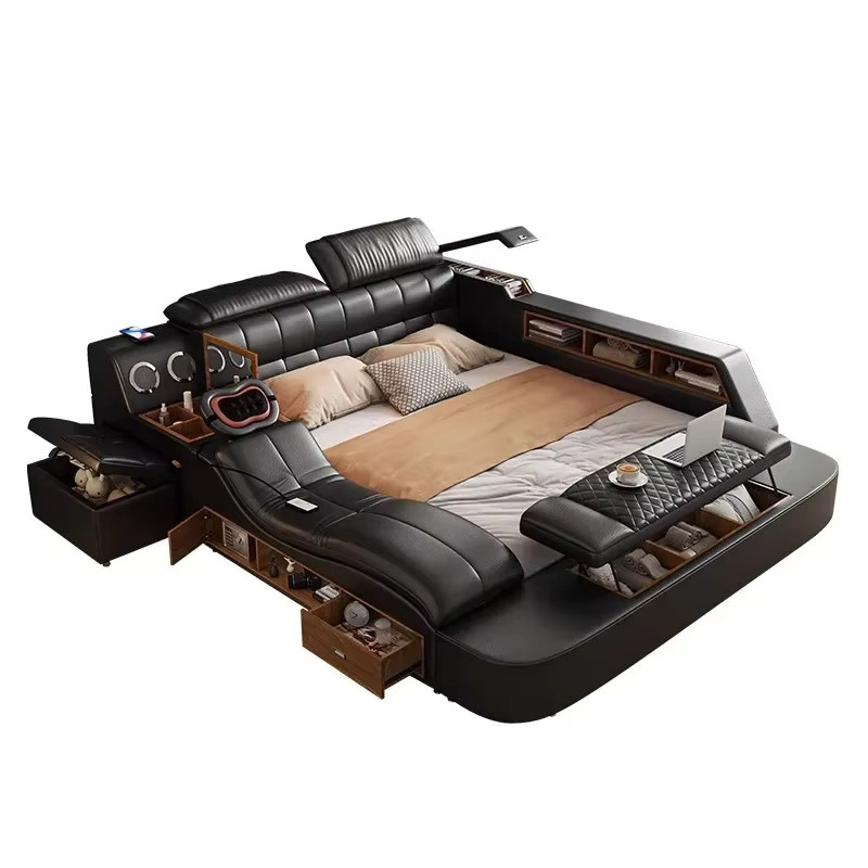 MLG King-Size-Doppelbett in Schwarz mit gepolstertem Rahmen und Nachttischregal, B/T: 180 x 200 cm - Bild 4