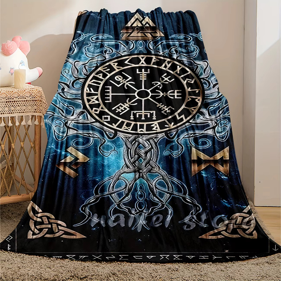 VIKAMA Nordic Rune Nautische Decke mit Wikinger Kompass und Keltischem Knoten in Blau, B/T: 90 x 75 cm - Bild 2
