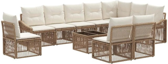 vidaXL Gartensofa-Set 11-teilig aus Poly-Rattan in Beige mit Polsterung und pulverbeschichtetem Stahlgestell - Bild 1