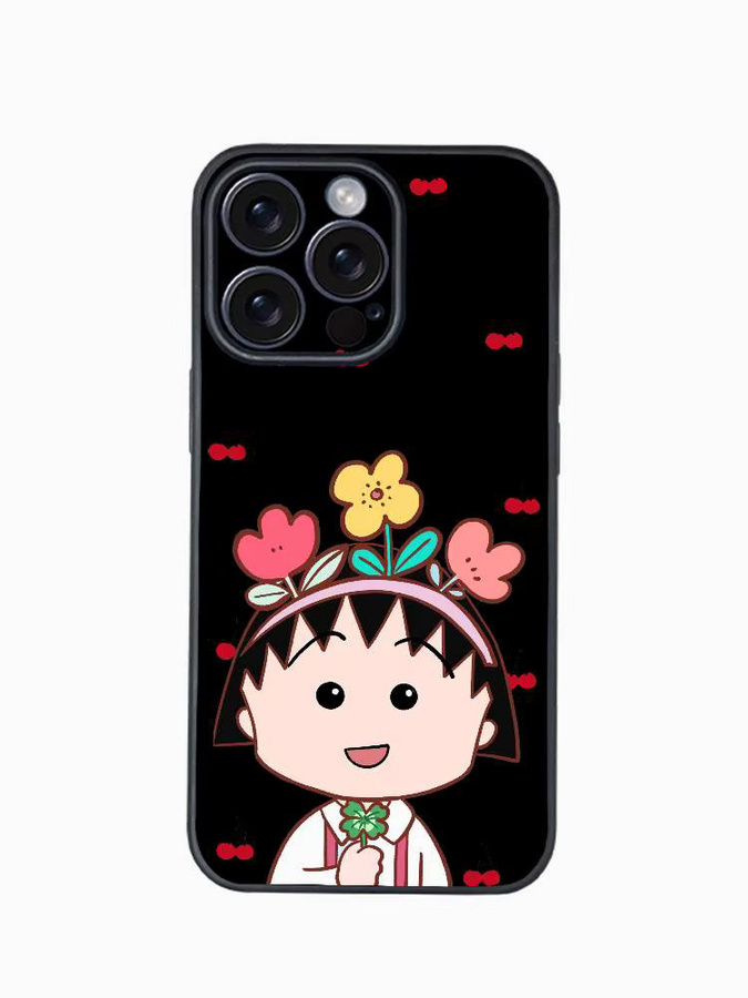 Chibi Maruko Chan Handyhülle mit Metallknöpfen für iPhone 12 bis iPhone 17 Pro Max - Bild 4