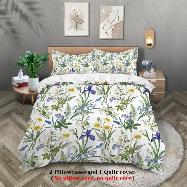 3-teiliges Bettwäscheset Binchi Fitness mit Pflanzenmuster aus Mikrofaser, Multicolor, B/H: 140 x 210 cm - Bild 1
