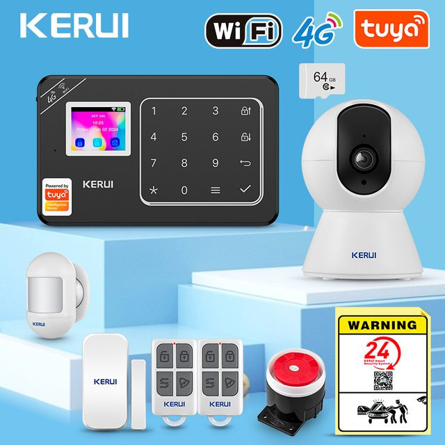 KERUI W184 Hausalarm System Schwarz 4G und WiFi Sicherheitsschutz mit Tuya Smart App und Fernbedienung - Bild 1