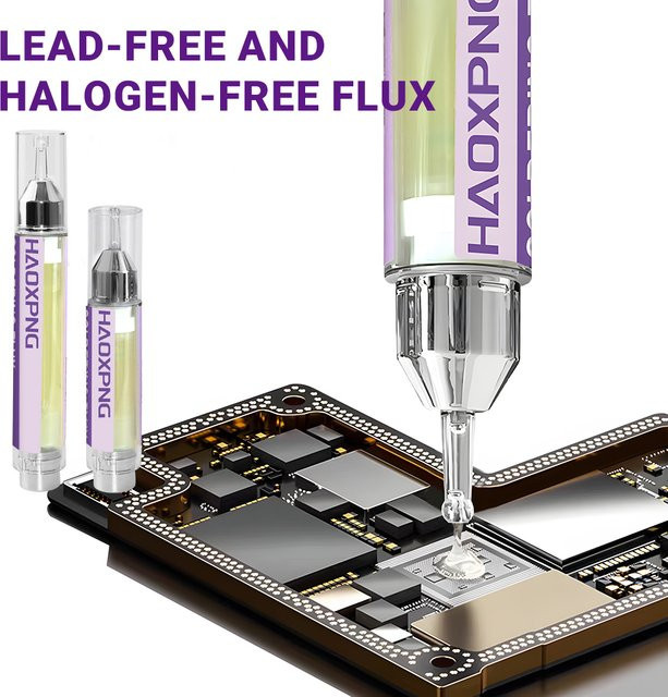 Halogenfreies bleifreies Lötflussmittel von HAOXPNG in transparent für Elektronik-Reparaturen an PC, Chip-CPU, LED und BGA - Bild 1