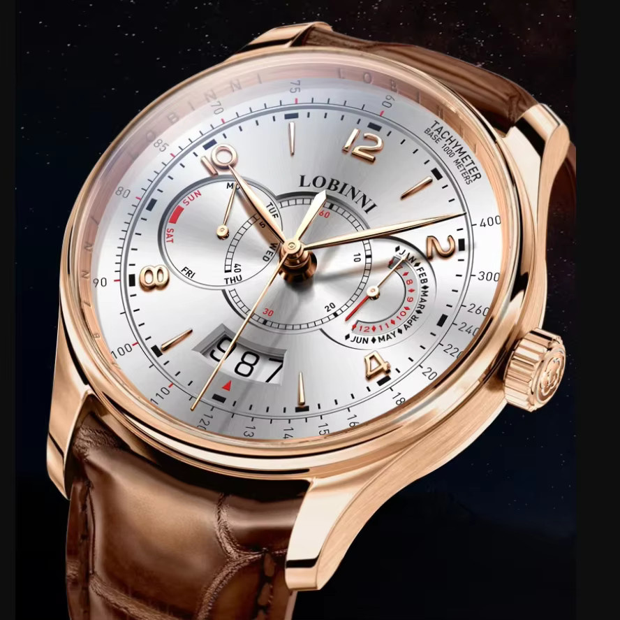LOBINNI Armbanduhr Automatik, 42 mm, Leder, Roségold, Herren - Bild 2