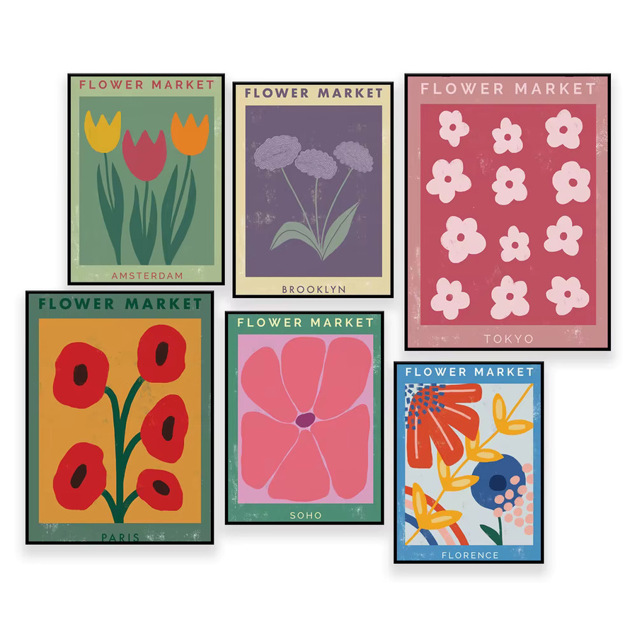 ReachMani Tokio Blumenmarkt Reiseplakat als druckbare Wandkunst im botanischen Retro-Boho-Stil, mehrfarbig - Bild 3