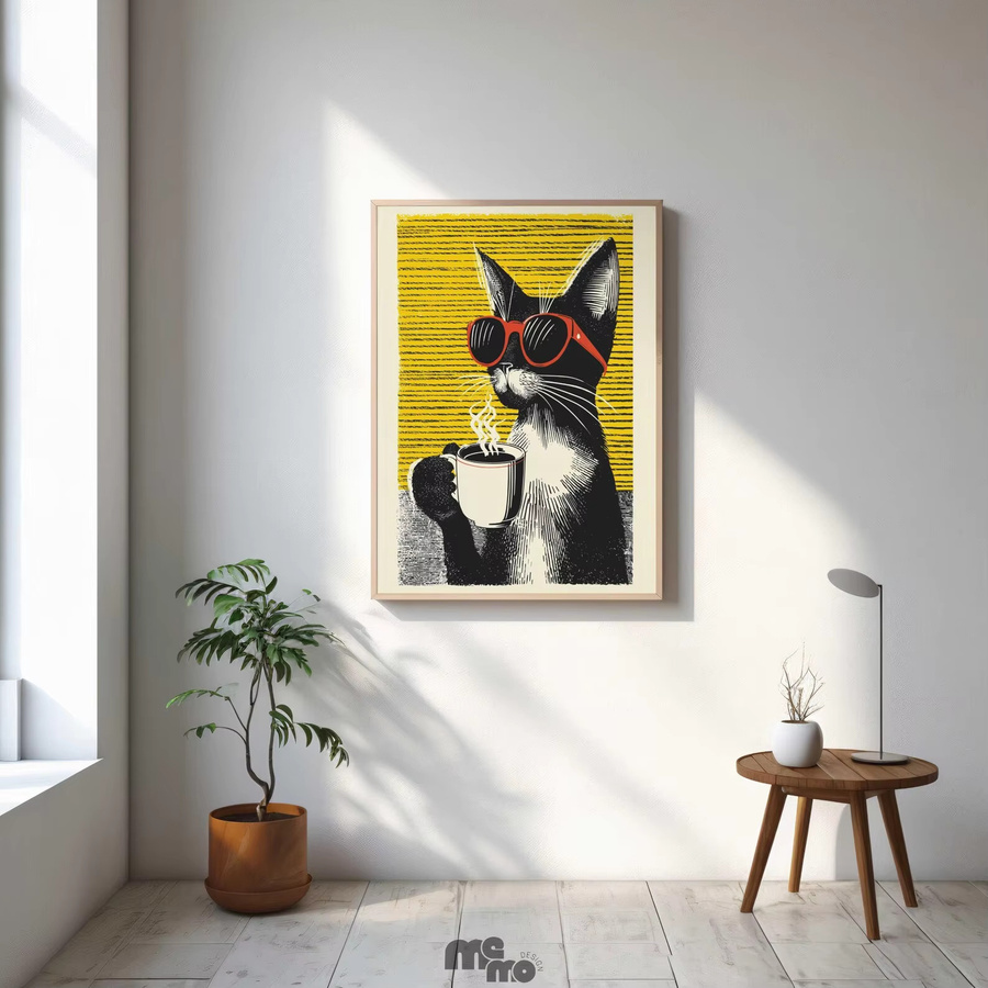 Vintage Pop-Art Poster von SHENCHEN mit lustiger Katze in roter Sonnenbrille, Wandkunst aus mattem Papier in Multicolor - Bild 5