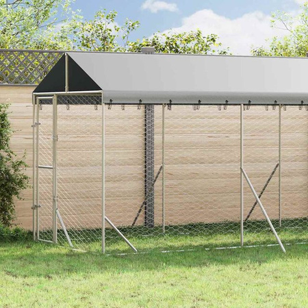 Vidaxl Hundezwinger mit Dach aus verzinktem Stahl in Silber, B: 2 m, T: 10 m, H: 2,5 m