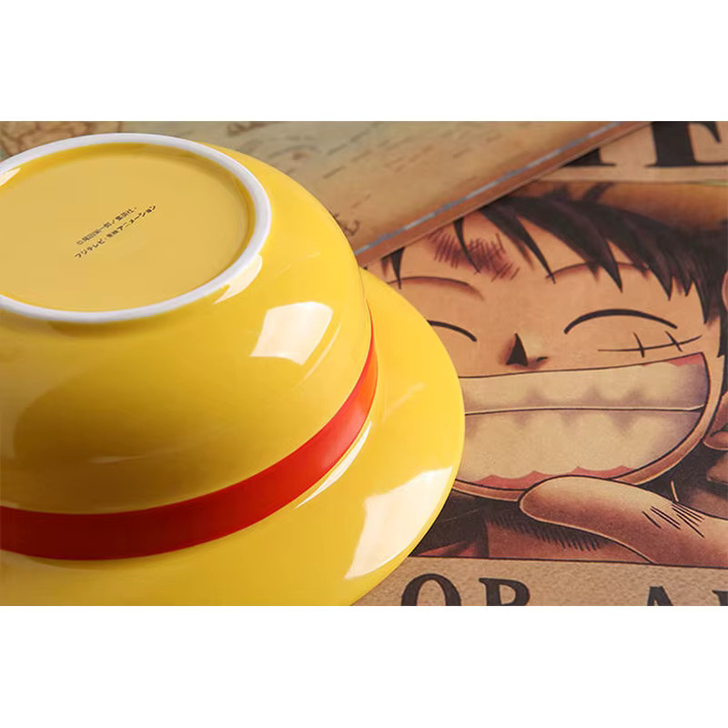 Bandai One Piece Luffy Strohhut Keramik-Ramen-Schüssel mit Stäbchen-Set in Gelb - Bild 2