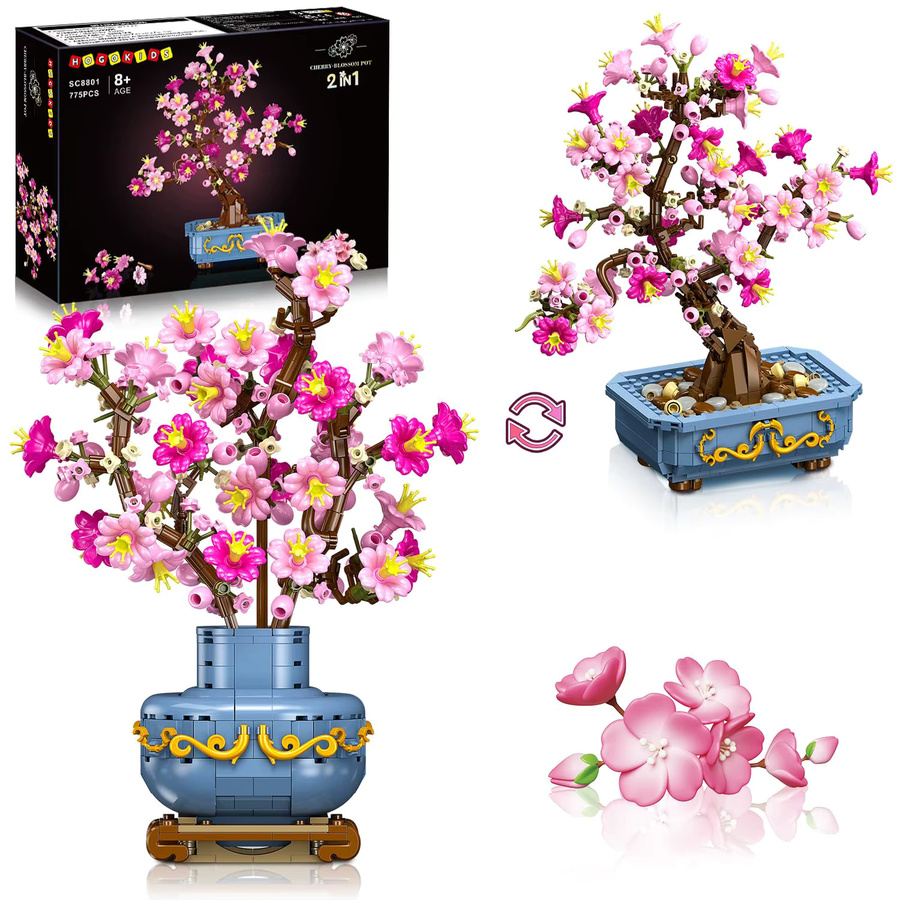 HOGOKIDS 2 in 1 Kirschblüten-Bonsai-Bauset in Rosa mit künstlichen Blumen für die Heimdekoration - Bild 6