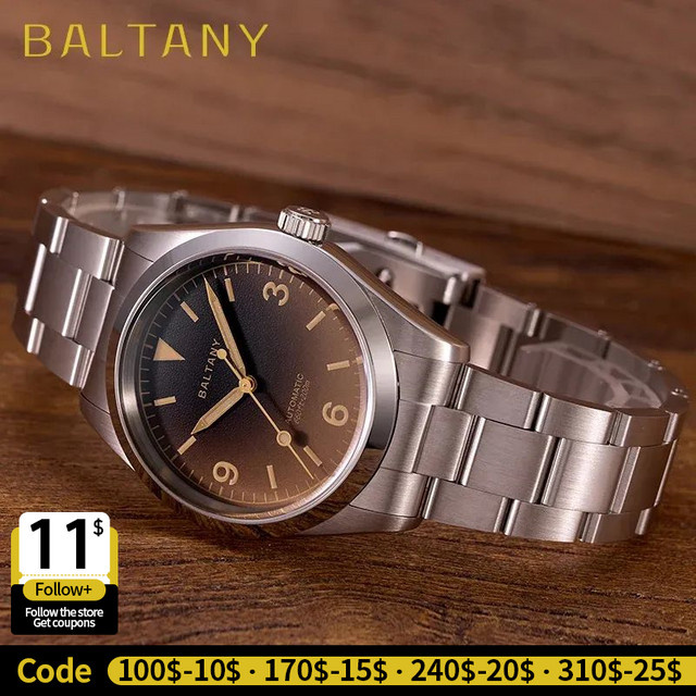Baltany Armbanduhr, Handaufzug, Edelstahl, 39 mm, Herren, Schwarz - Bild 1