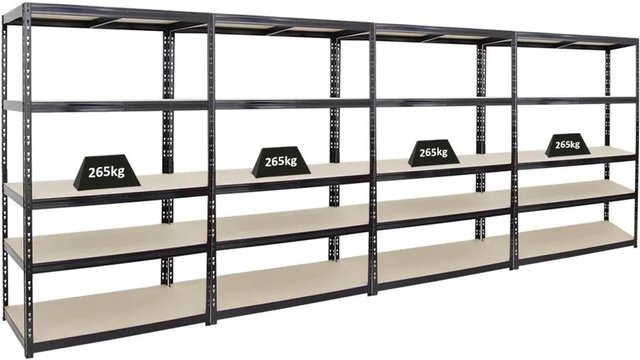 PROREGAL Schwerlastregal Giant Tiger 4er Set, Schwarz, 5-Ebenen, H x B x T: 200 x 120 x 60 cm - Bild 1