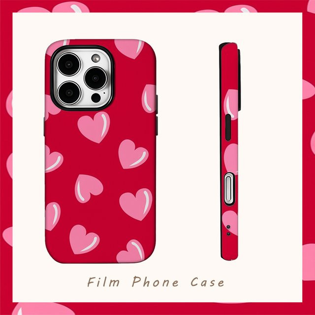 Potdemiel Handyhülle mit Herz-Design in Rot und Rosa für iPhone Modelle, doppelschichtige Rückseite - Bild 1