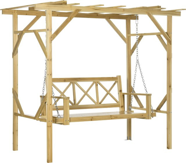 Outsunny Hollywoodschaukel 2-Sitzer aus Tannenholz in Braun mit Pergola, B/T/H: 221 x 140 x 196 cm - Bild 1