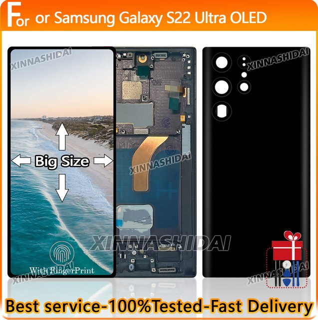 OLED Display Ersatzset für Samsung S22 Ultra inklusive Touch Screen Digitizer, LCD Panel, Batterie und Abdeckung in Schwarz oder Weiß - Bild 1