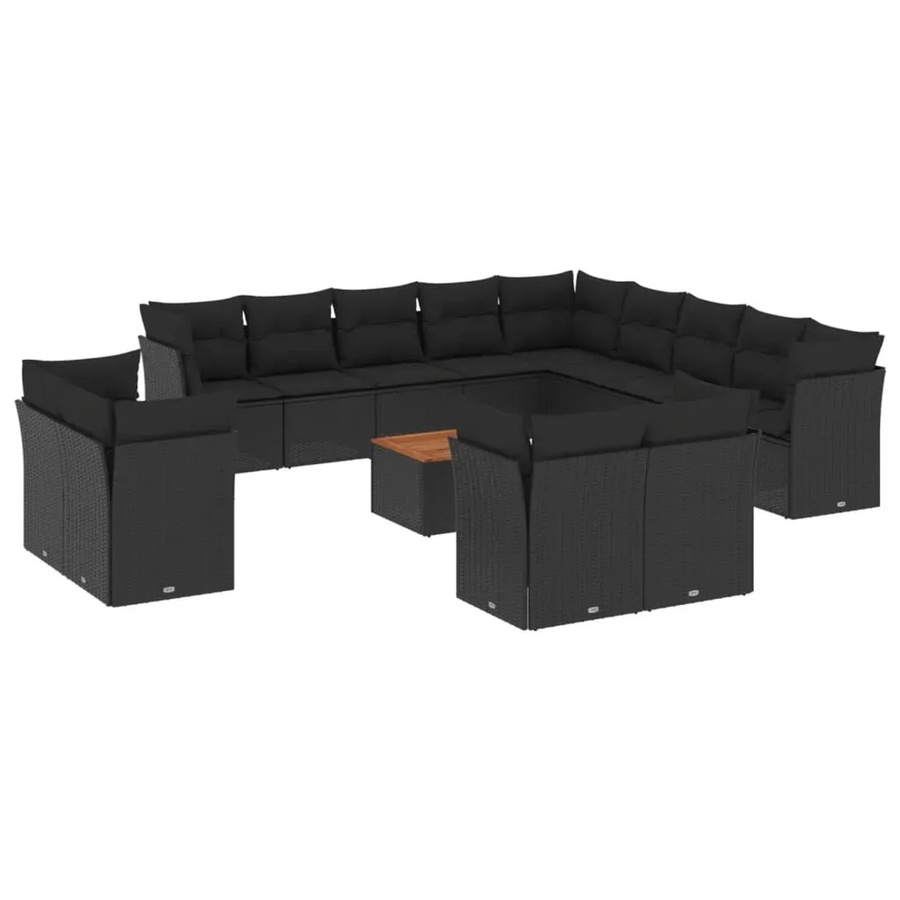 vidaXL 14-tlg. Garten-Sofagarnitur aus Polyrattan in Schwarz mit Kissen und Stauraum - Bild 2