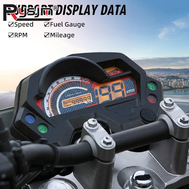 Digitaler Motorrad-Tachometer mit LCD-Anzeige von RYSJM in Schwarz für Yamaha FZ16 FZ 2.0 16 Cafe Racer mit Drehzahlmesser und Kraftstoffanzeige - Bild 1