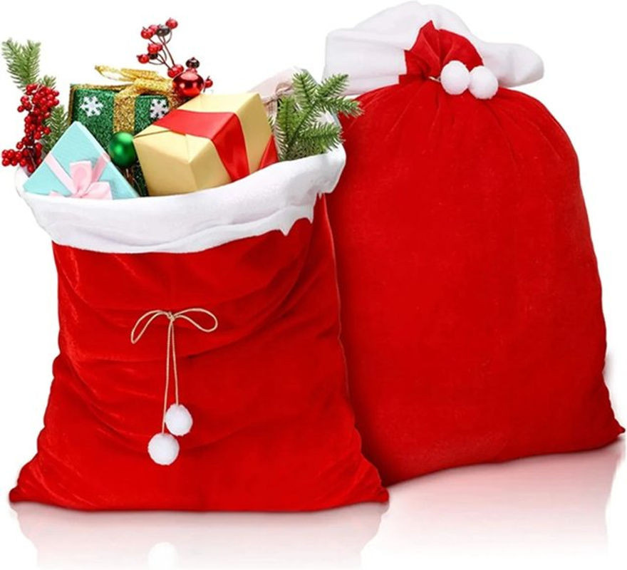 Roter Weihnachts-Geschenksack aus Samt mit Kordelzug für Kinder und Dekoration, B: 70 cm, H: 50 cm - Bild 1