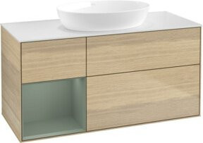 V&B Waschtischunterschrank Finion Wandbeleuchtung in Weiß mit Eichenregal lackiert, Breite: 120 cm, Tiefe: 50,1 cm, Höhe: 50,1 cm - Bild 1