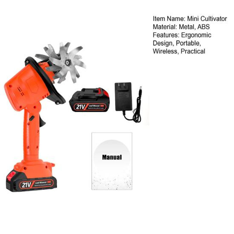 Akku-Mini-Bodenfräse Kultivator mit scharfen Klingen und ergonomischem Design, tragbare elektrische Gartenfräse mit Hilfsrädern und Sicherheitsstartschalter - Bild 6