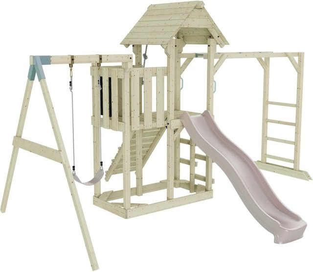 OutdoorToys Spielturm Strömsund mit Kinderschaukel in Altrosa aus Holz - Bild 1