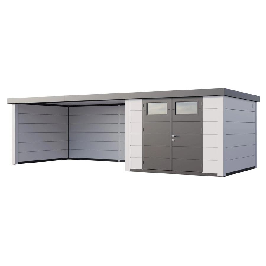 Telluria Gerätehaus Classico 3030 mit Lounge XL Links und weißen Ecken, B/H/T: 762 x 238 cm, Weiß - Bild 2