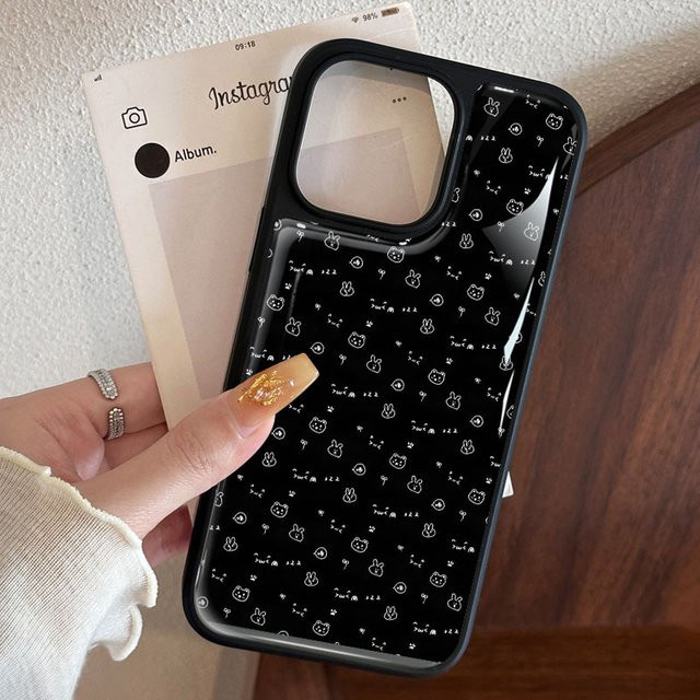 AIR PLUS Handyhülle im koreanischen Stil mit niedlichem Hasen-Design für iPhone 11 bis iPhone 17 Pro Max, Farbe: Schwarz - Bild 1
