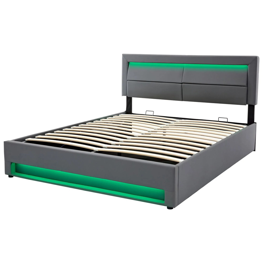 okwish Polsterbett mit USB-Anschluss, LED-Beleuchtung und Stauraum in Grau, B/T/H: 140 x 200 x 109 cm - Bild 2