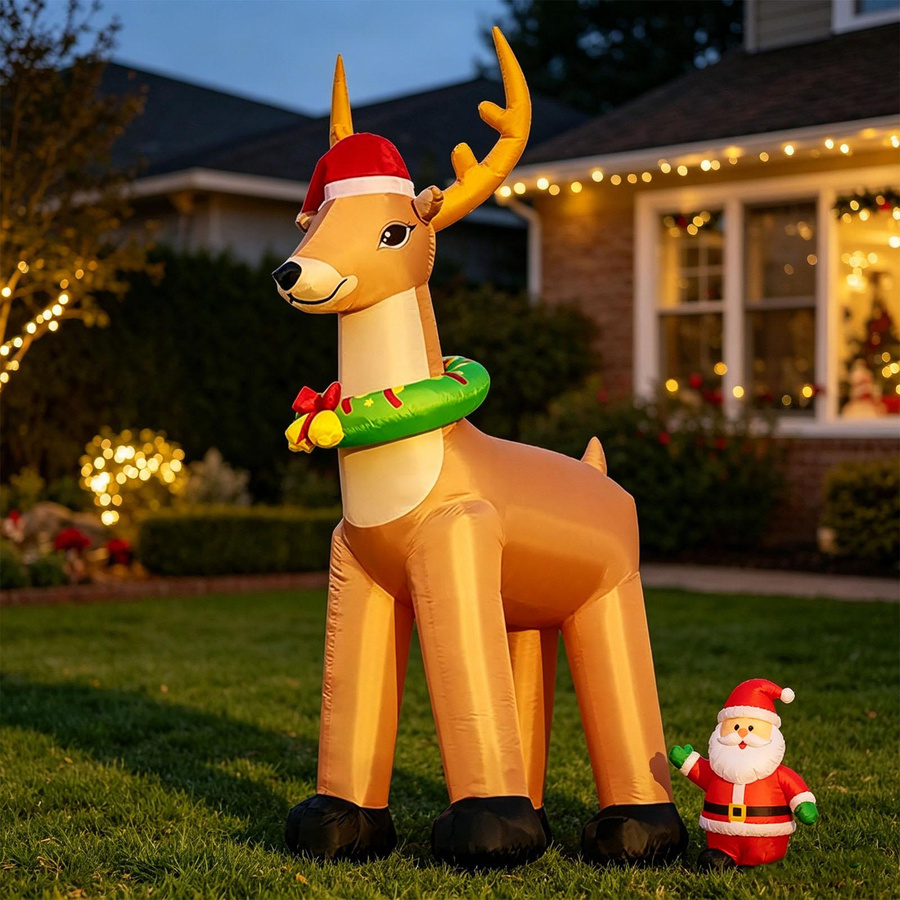 Fishine Aufblasbares Rentier mit Lichtern und Gebläse als Weihnachtsdekoration für Garten und Hof, 3,6 m, Mehrfarbig - Bild 3