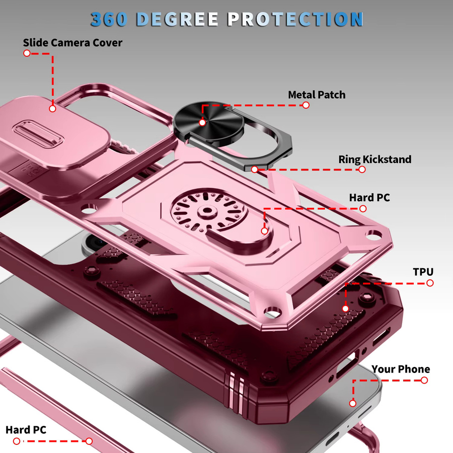 Magnetische Ringhalter-Hülle für Samsung Galaxy A56 A55 A54 A53 A52 A36 A35 A34 A33 mit 360 Grad drehbarem Ring und Kamera-Slide-Cover-Schutz in Pink oder Green - Bild 4