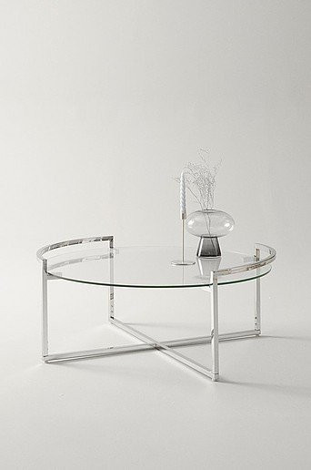 Jotex Couchtisch IGGY rund mit Glasplatte in Silber und Transparent, Durchmesser: 100 cm, Höhe: 40 cm - Bild 1