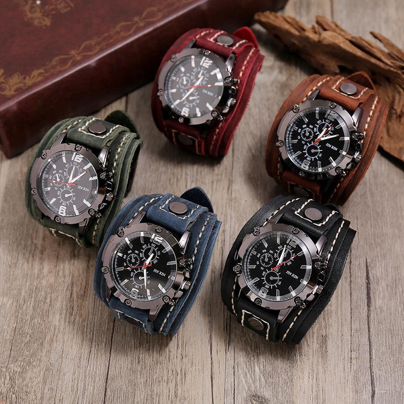 Herrenuhr Analoguhr, Quarz, Leder, Schwarz, Vintage - Bild 3