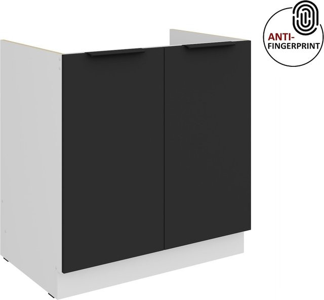 Küchen Spülenschrank ARIA in Schwarz matt mit Anti-Fingerprint-Beschichtung, Breite: 80 cm - Bild 1