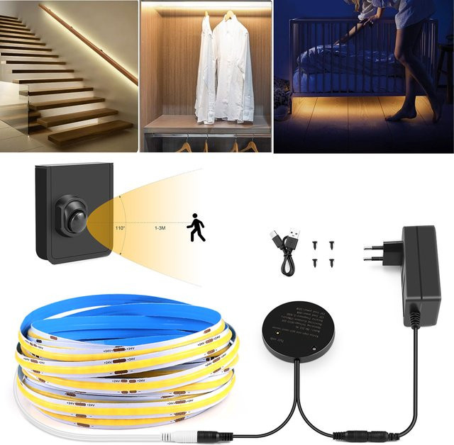 Rybakov COB LED Nachtlicht mit PIR Bewegungssensor und Controller, Warmweiß, für Babybett, Treppenhaus oder Korridor - Bild 1