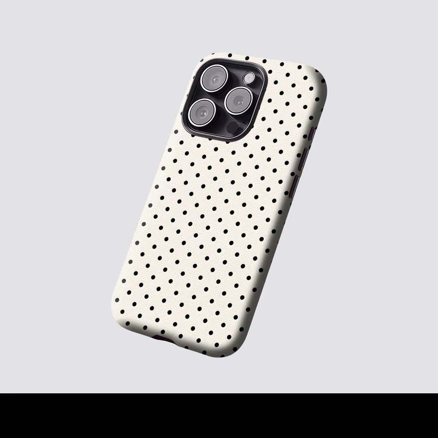 Aurbe Matte 2-in-1 MagSafe Hülle für iPhone 17 16 15 14 Plus Pro Max Stoßfeste Hartschale in Schwarz und Creme Polka Dots - Bild 2