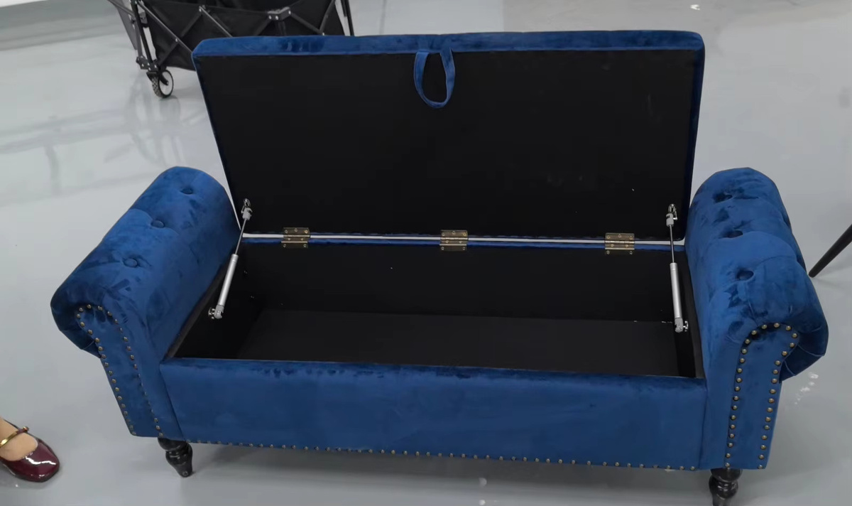 Homfa Samt-Aufbewahrungsbank mit Armlehnen und Chesterfield-Polsterung, gepolsterte Ottoman-Bank für Schlafzimmer und Wohnzimmer in Weiß oder Blau - Bild 5