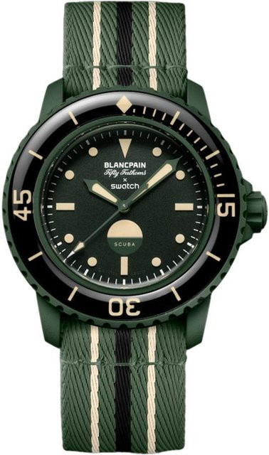 Swatch x Blancpain Scuba Fifty Fathoms Herrenuhr, Schwarz, Grün, Kunststoff, Textil/NATO - Bild 1