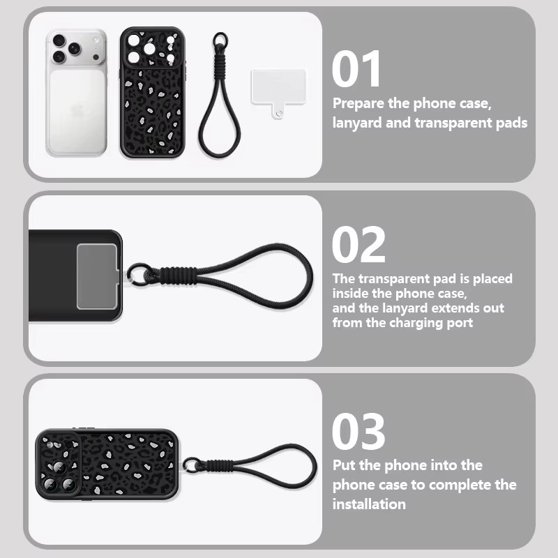 YISHANGOU Handyhülle mit Leopardenmuster und Trageriemen für iPhone 18 17 16 15 14 13 12 Pro Max, stoßfeste TPU-Hülle mit Lanyard, Orange/Multicolor - Bild 2