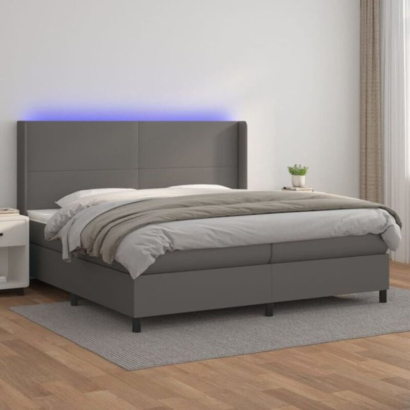 Vidaxl Boxspringbett mit Matratze in Grau und Weiß aus Kunstleder, B/T: 200 x 200 cm - Bild 1