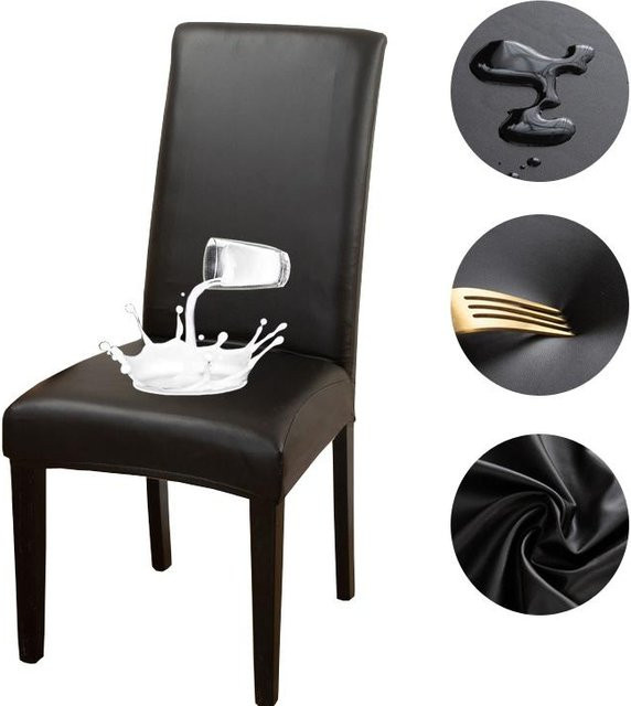 Wasserdichter Stuhlbezug aus PU-Leder in Schwarz für Esszimmerstühle, Universalgröße, Moderner Stil - Bild 1