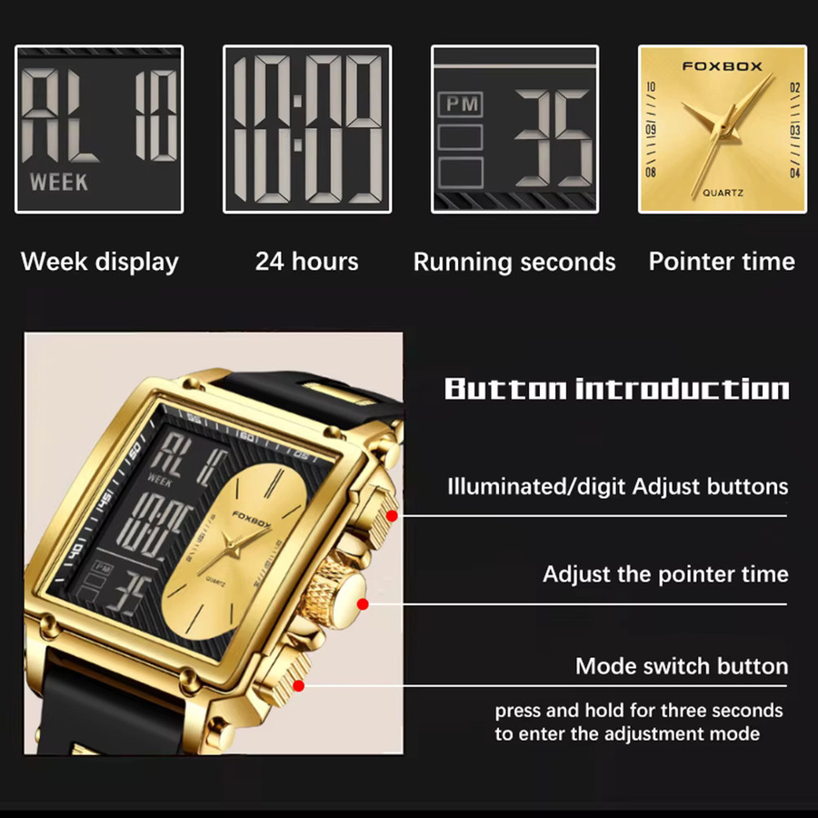 LIGE Digitaluhr, Chronograph, Quarz, eckig, orange, Herren - Bild 4