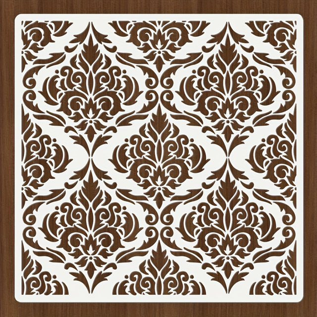Wiederverwendbare Damast-Schablone aus PET in Weiß für Möbel und Wanddekoration, B/B: 30,5 x 30,5 cm - Bild 1