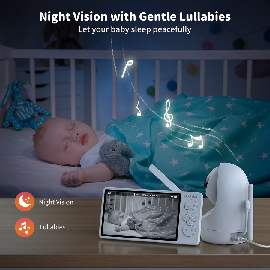 TMEZON 2K PTZ IP-Kamera WLAN-Video-Babyphone mit 5,5-Zoll-Display, 3MP Sicherheitsüberwachungskamera in Weiß mit Temperatursensor, Fernzoom und automatischer Verfolgung - Bild 2