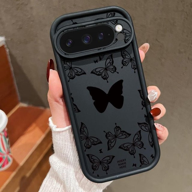Stoßfeste Silikon Handyhülle mit Schmetterlingsmuster für Google Pixel 10 9 Pro XL 8 7 Pro in Schwarz - Bild 1