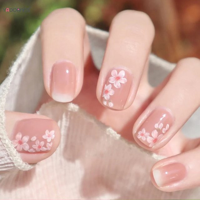 YADORNOS Kunstnägel, rosa, Blumenmuster, kurz, quadratisch, 24 Stück, Damen - Bild 1
