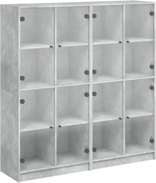 vidaXL Bücherschrank mit Glastüren in Grau, modern mit Regalböden, B/T/H: 136 x 37 x 142 cm - Bild 1